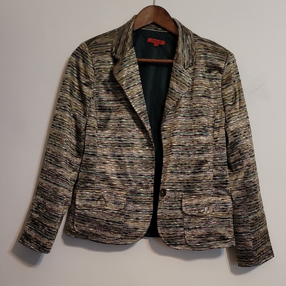 Textured Multitone Blazer in Green, Black & Beige